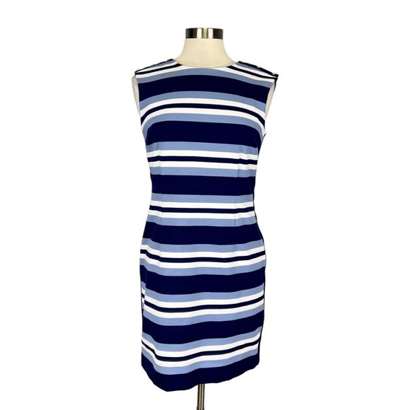 MICHAEL Michael Kors Womens Blue Stripe Sleeveless Sheath Dress Stretchy size 8 - Picture 1 of 12